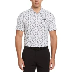 Original Penguin Retro Arcade Print Golf Polo Shirt In Bright White