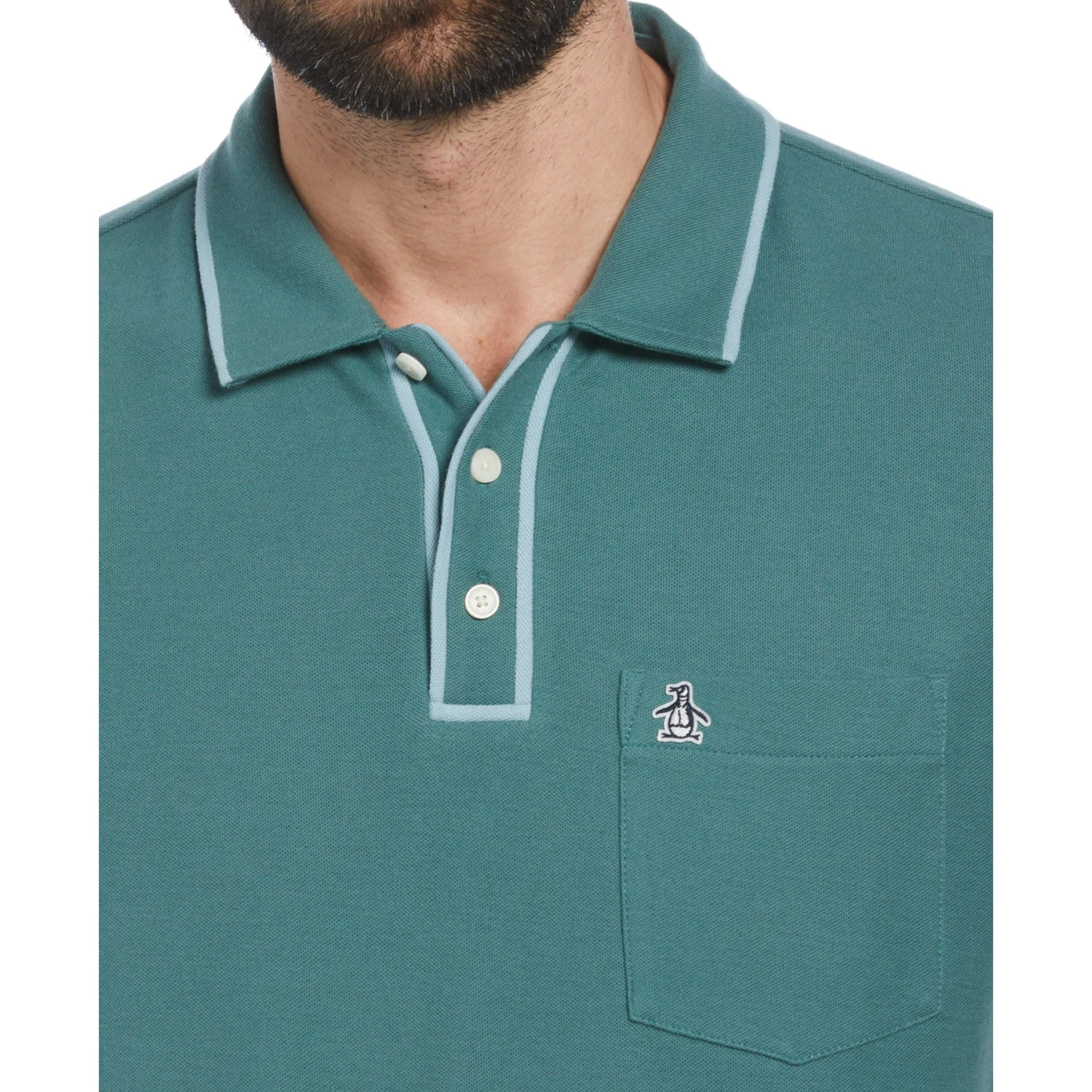 Original Penguin Organic Cotton The Earl Pique Short Sleeve Polo Shirt In Sea Pine - Image 3