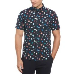 Original Penguin Ecovero Blend Floral Pete Print Short Sleeve Button-Down Shirt In Dark Sapphire