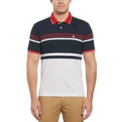 Original Penguin Jacquard Honeycomb Stripe Pattern Short Sleeve Polo Shirt In Bright White