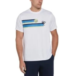 Original Penguin 80S Stripe Graphic Tennis T-Shirt In Bright White