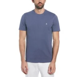 Original Penguin Pin Point Embroidered Pete T-Shirt In Blue Indigo