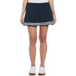 Original Penguin Women's 13" Contrast Hem Pleated Tennis Skort In Black Iris/Bright White