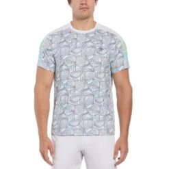Original Penguin Tennis Racket Print Performance Short Sleeve Tennis T-Shirt In Bright White