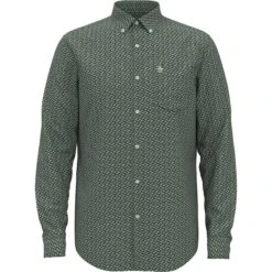 Original Penguin Long Sleeve All Over Print Poplin Shirt In Laurel Wreath