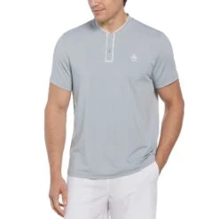 Original Penguin Piped Blade Collar Performance Short Sleeve Tennis Polo Shirt In Quarry