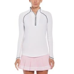 Original Penguin Women's Tennis Quarter Zip Long Sleeve In Bright White