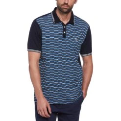 Original Penguin Jacquard Front Interlock Short Sleeve Polo Shirt In Dark Sapphire