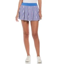 Original Penguin Women's Geo Print Flounce Tennis Skort With Piping Detail In Nebulas Blue
