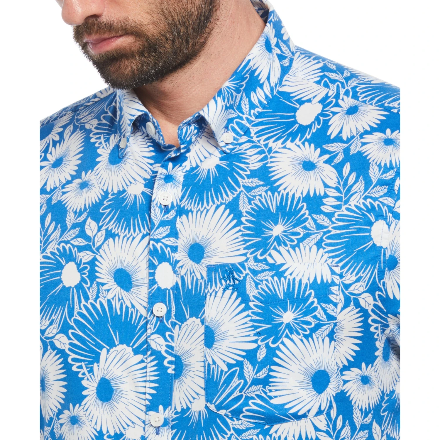 Original Penguin Ecovero Floral Print Short Sleeve Button-Down Shirt In Skydiver - Image 3