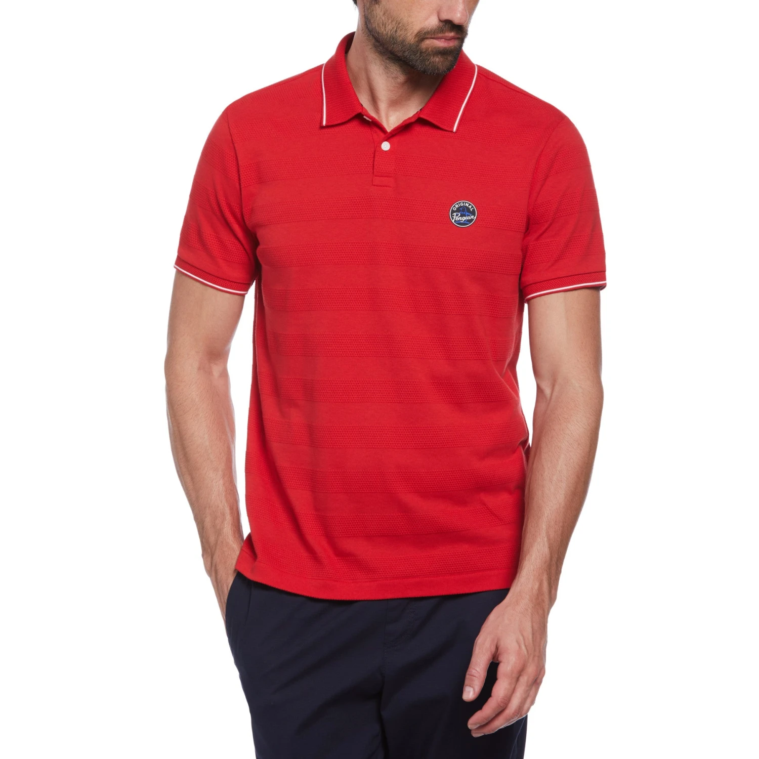 Original Penguin Jacquard Honeycomb Pattern Short Sleeve Polo Shirt In Salsa