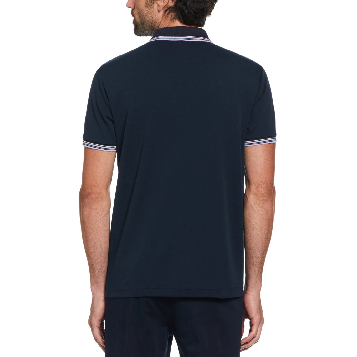 Original Penguin Jacquard Front Basketweave Print Polo Shirt In Dark Sapphire - Image 2