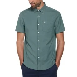 Original Penguin Ecovero Short Sleeve Oxford Shirt In Laurel Wreath