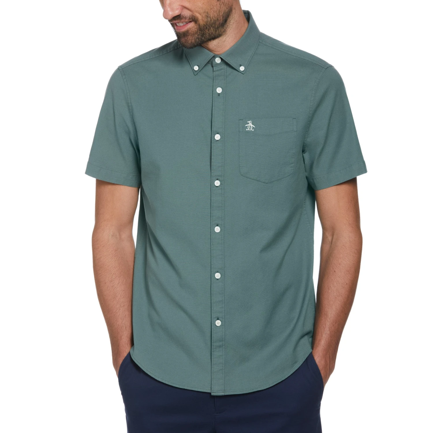 Original Penguin Ecovero Short Sleeve Oxford Shirt In Laurel Wreath