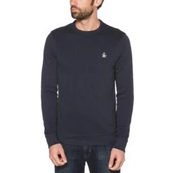 Original Penguin Sticker Pete Organic Cotton Fleece Sweatshirt In Dark Sapphire