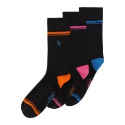 Original Penguin 3 Pack Welt Stripe Multi Ankle Socks In Black