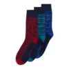 Original Penguin 3 Pack Stripe Design Ankle Socks In Navy, Red And Teal