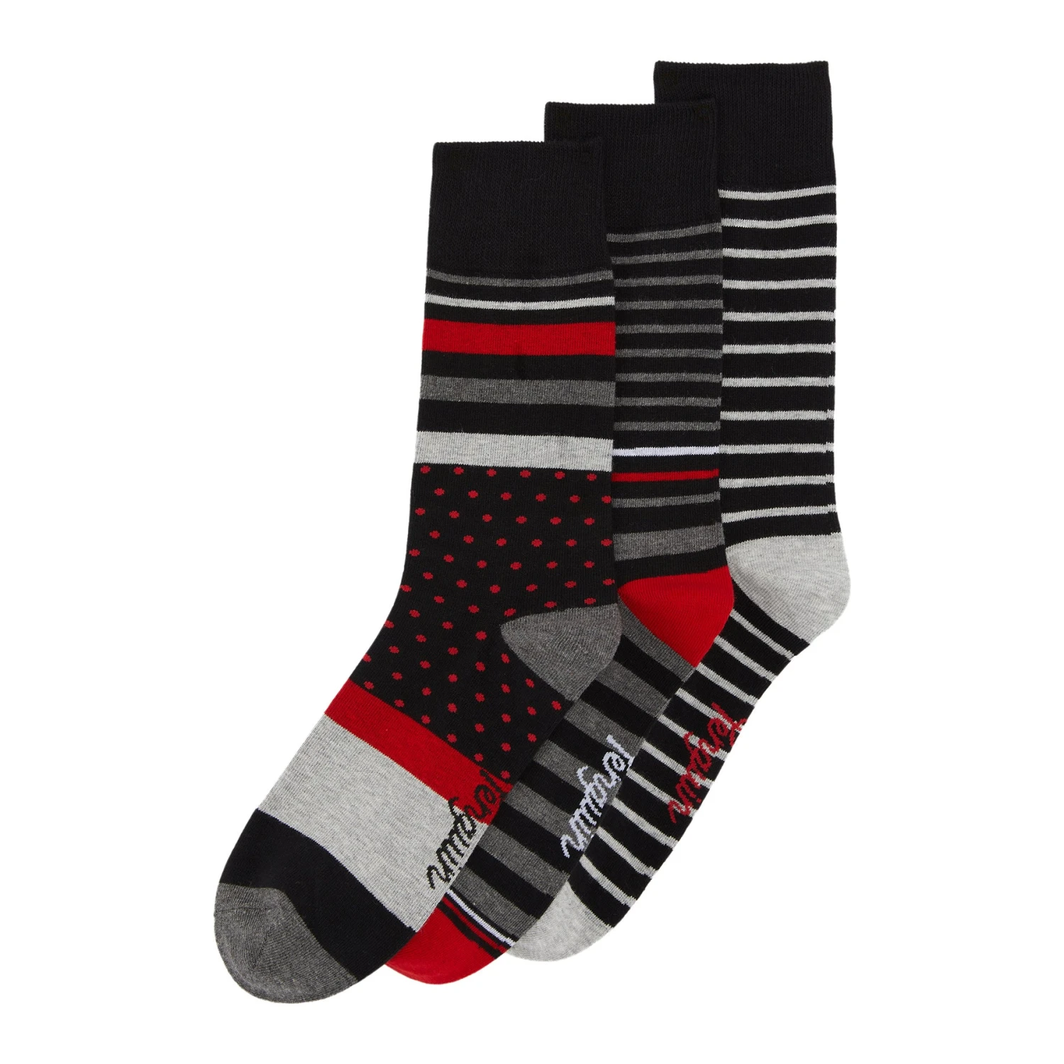 Original Penguin 3 Pack Spot And Stripe Design Ankle Socks In Black And Red - Image 2