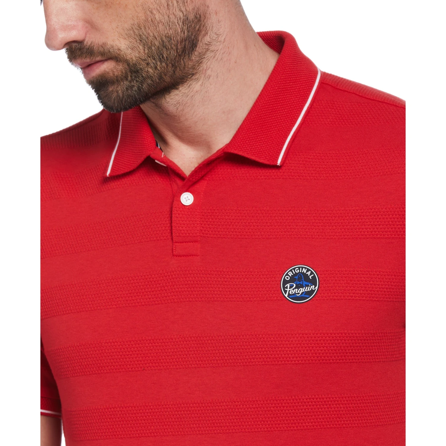 Original Penguin Jacquard Honeycomb Pattern Short Sleeve Polo Shirt In Salsa - Image 3