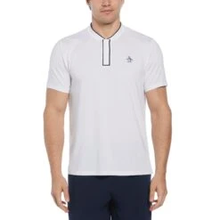 Original Penguin Piped Blade Collar Performance Short Sleeve Tennis Polo Shirt In Bright White