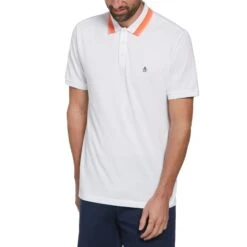 Original Penguin Pique Polo Shirt With Tipping In Bright White