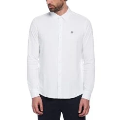 Original Penguin Icons Soft Interlock Long Sleeve Shirt In Bright White