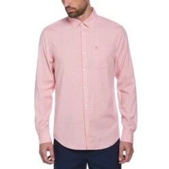 Original Penguin Gingham Print Long Sleeve Shirt In Wild Rose