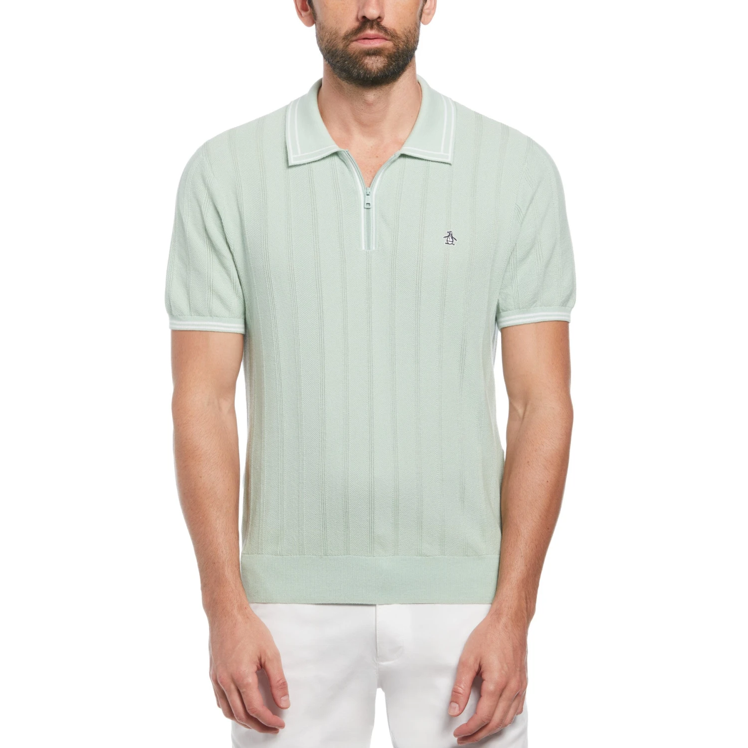 Original Penguin Cashmere-Like Cotton Tipped Short Sleeve Polo Shirt Sweater In Silt Green