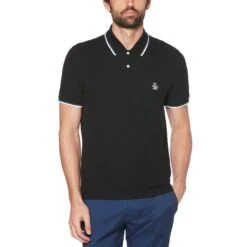 Original Penguin Sticker Pete Organic Cotton Polo Shirt In True Black