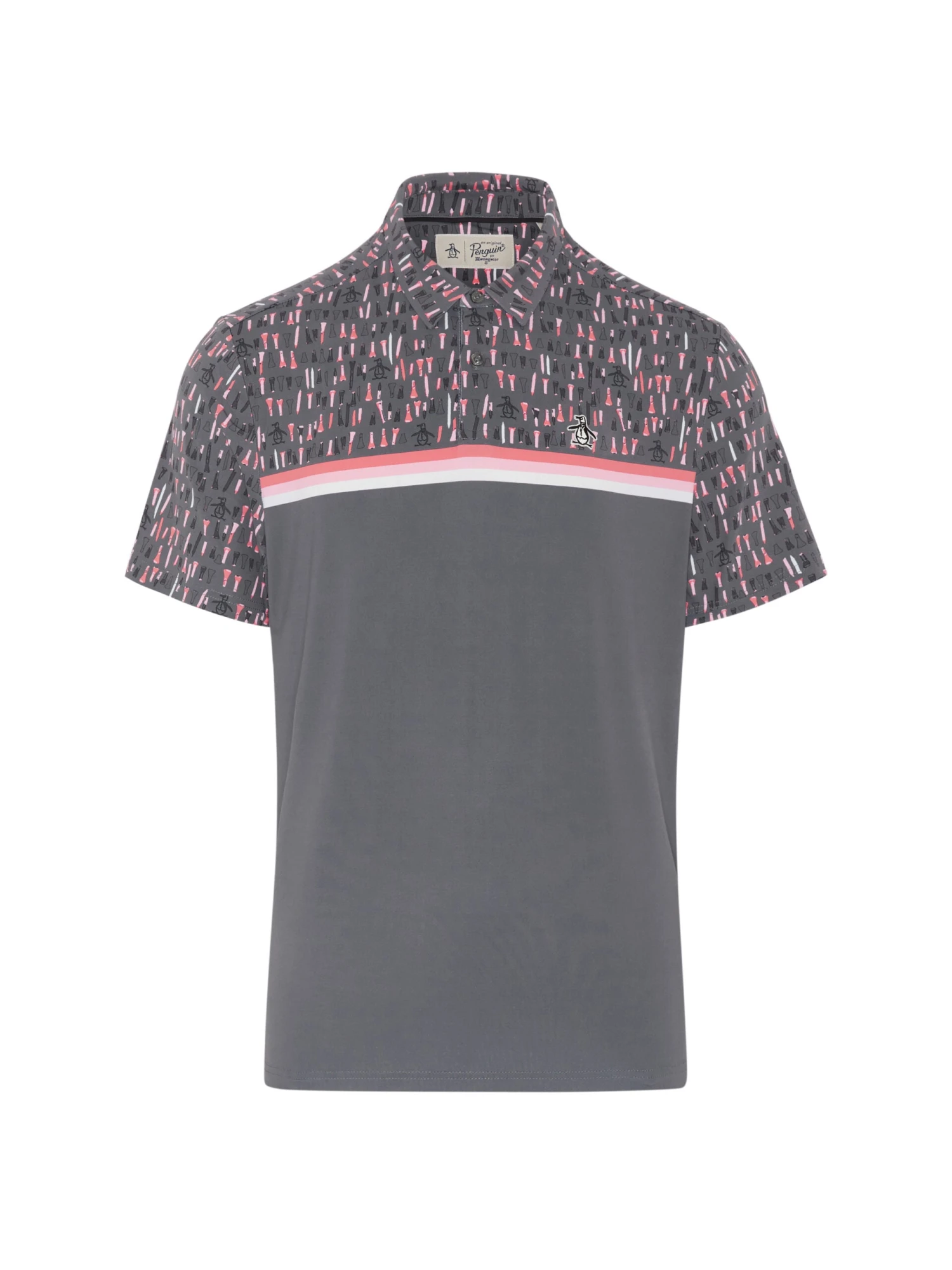 Original Penguin Broken Tees Print Short Sleeve Golf Polo Shirt In Quiet Shade - Image 3
