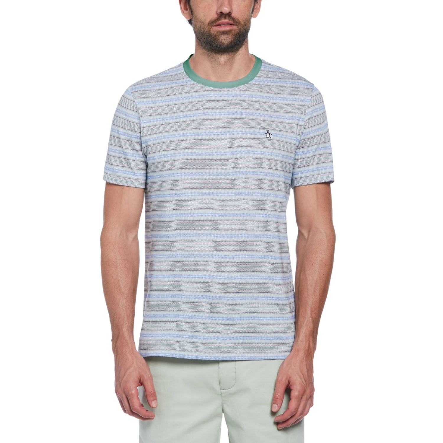 Original Penguin Birdseye Pique Striped T-Shirt In Antique Green