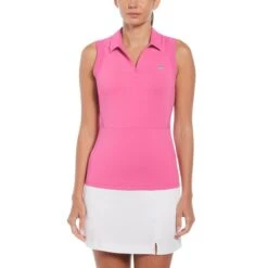 Original Penguin Women's 1/4 Zip Mesh Block Sleeveless Golf Polo Shirt In Cheeky Pink