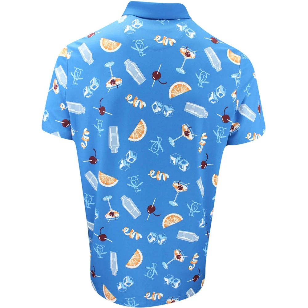 Original Penguin Golf Shirt - Cocktail Motif Polo - Med. Blue AW23 - Image 3