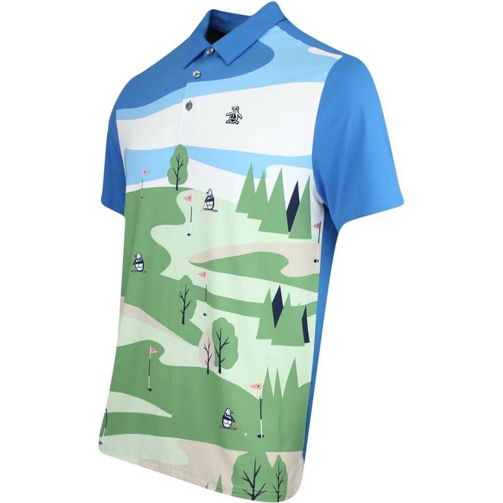 Original Penguin Golf Shirt - Novelty Print Polo - Med. Blue AW23 - Image 2
