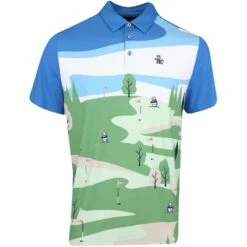 Original Penguin Golf Shirt - Novelty Print Polo - Med. Blue AW23