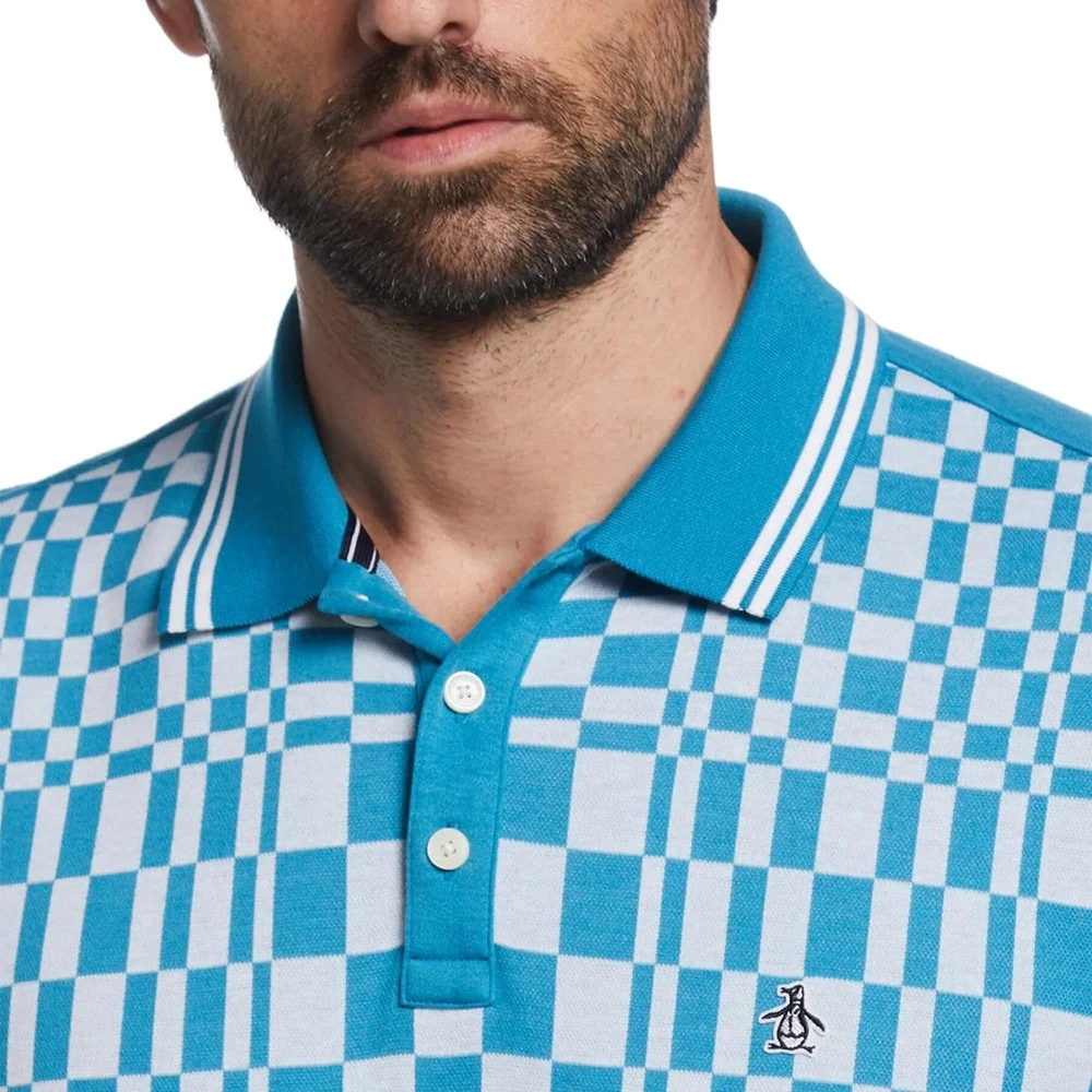 Original Penguin Shirt - PRM Tile Print Polo - Mosaic Blue SS23 - Image 8
