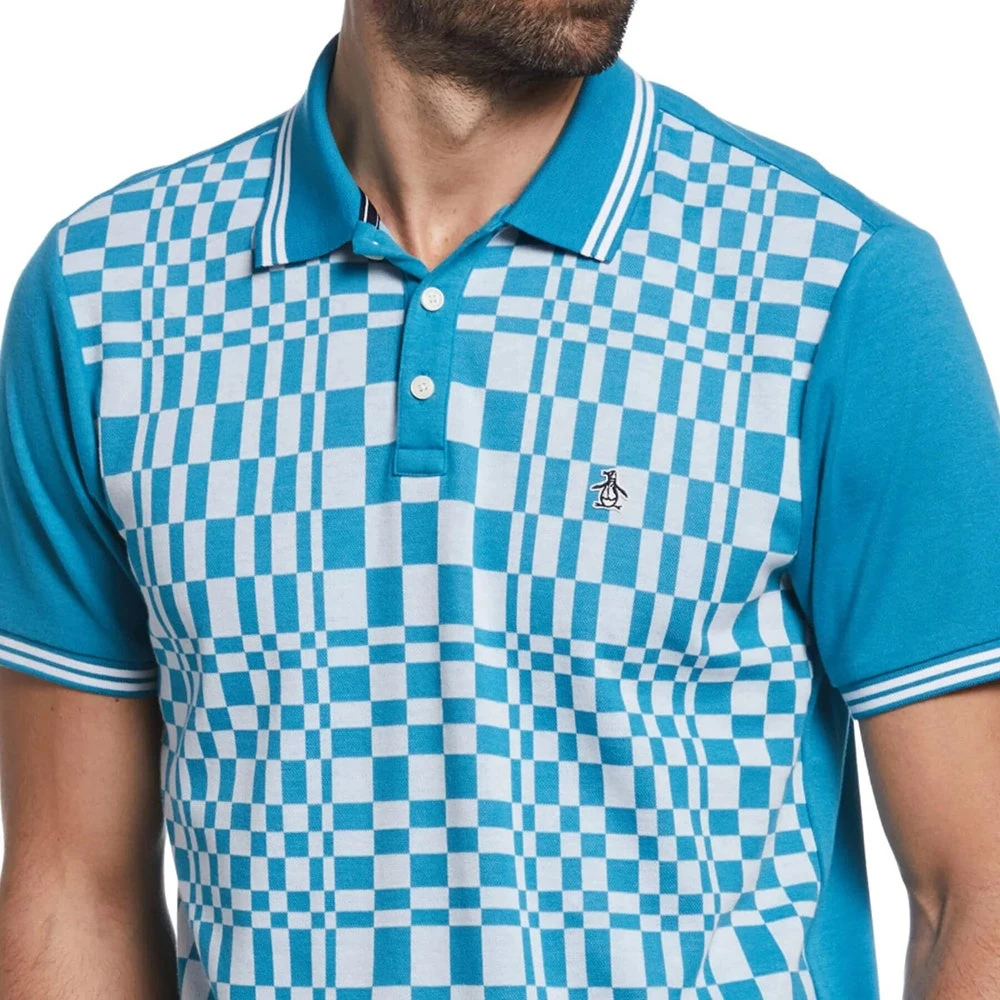 Original Penguin Shirt - PRM Tile Print Polo - Mosaic Blue SS23 - Image 7