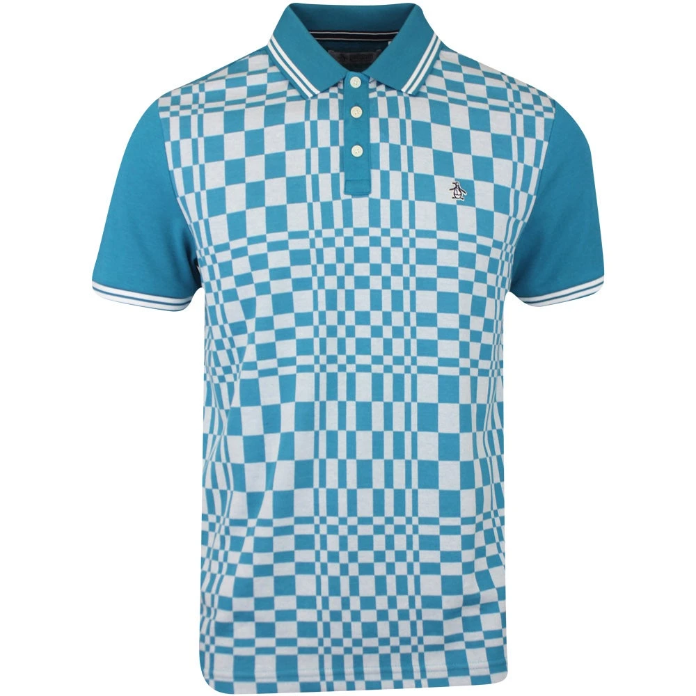 Original Penguin Shirt - PRM Tile Print Polo - Mosaic Blue SS23