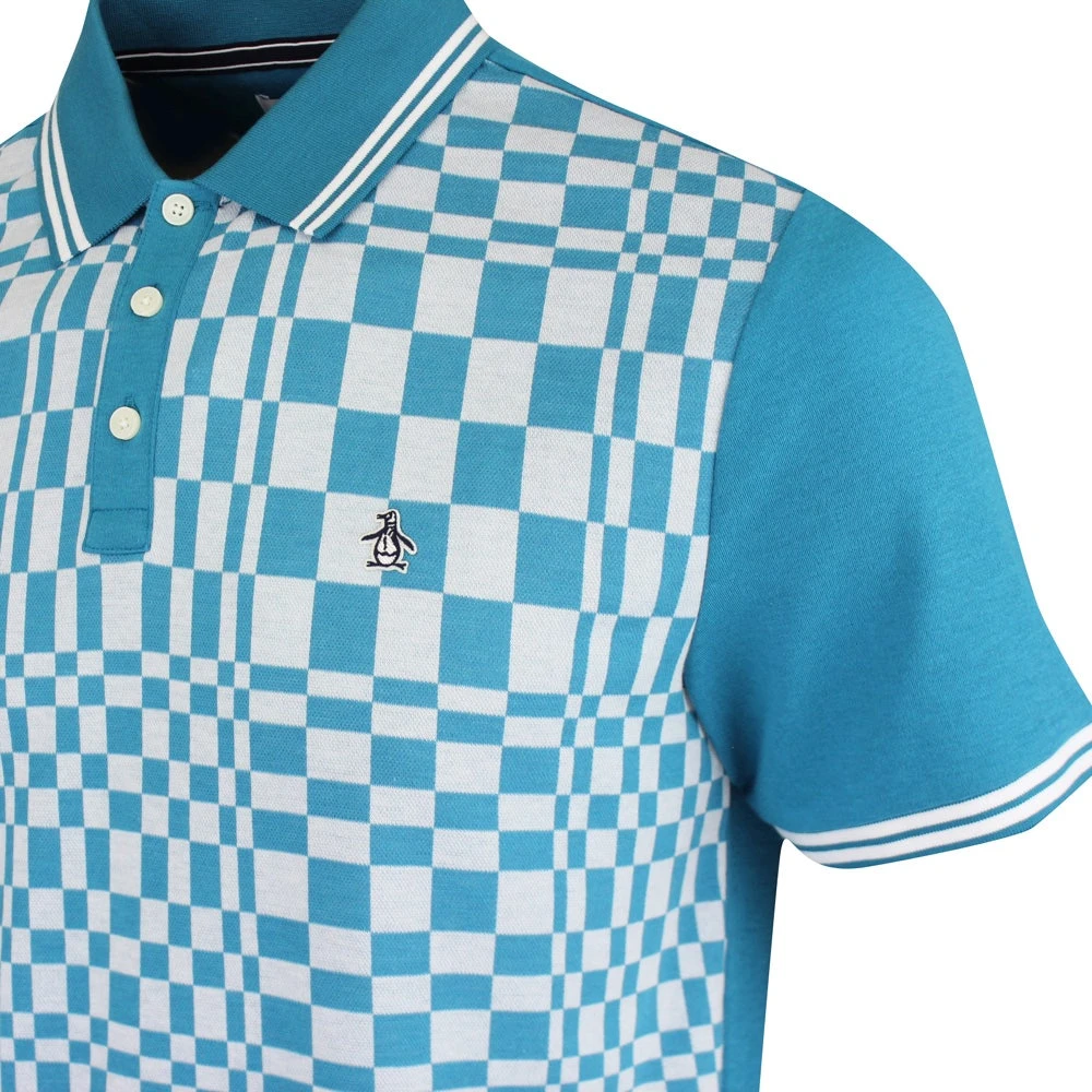 Original Penguin Shirt - PRM Tile Print Polo - Mosaic Blue SS23 - Image 4