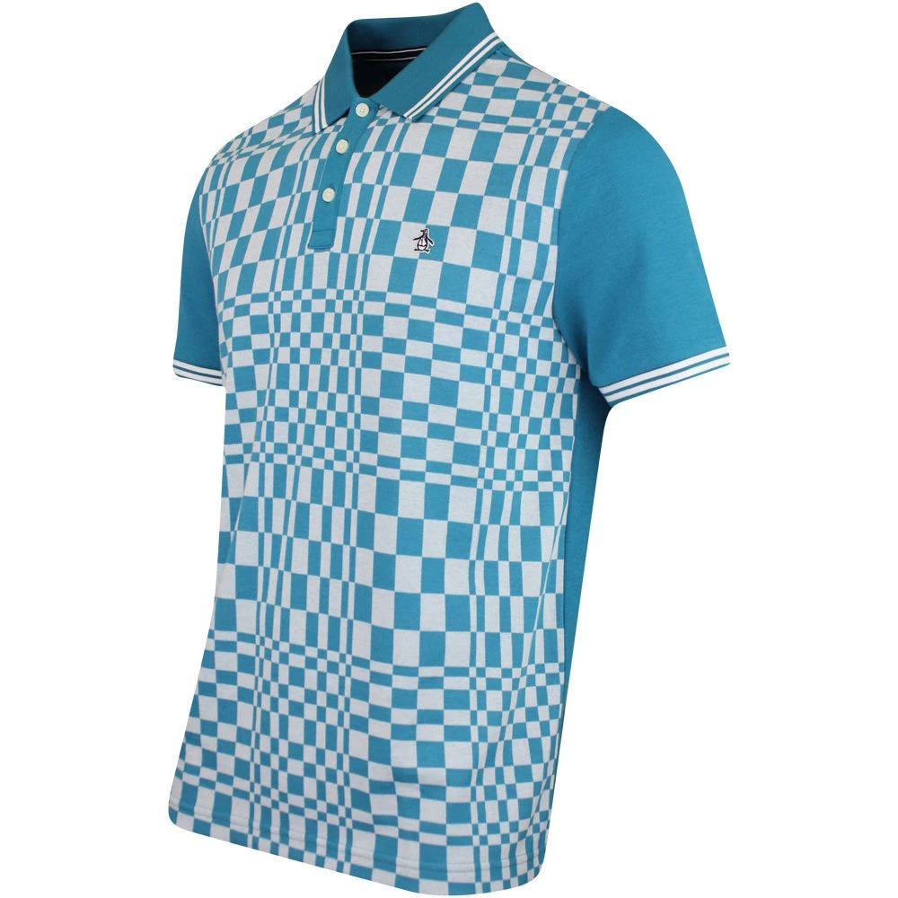 Original Penguin Shirt - PRM Tile Print Polo - Mosaic Blue SS23 - Image 2