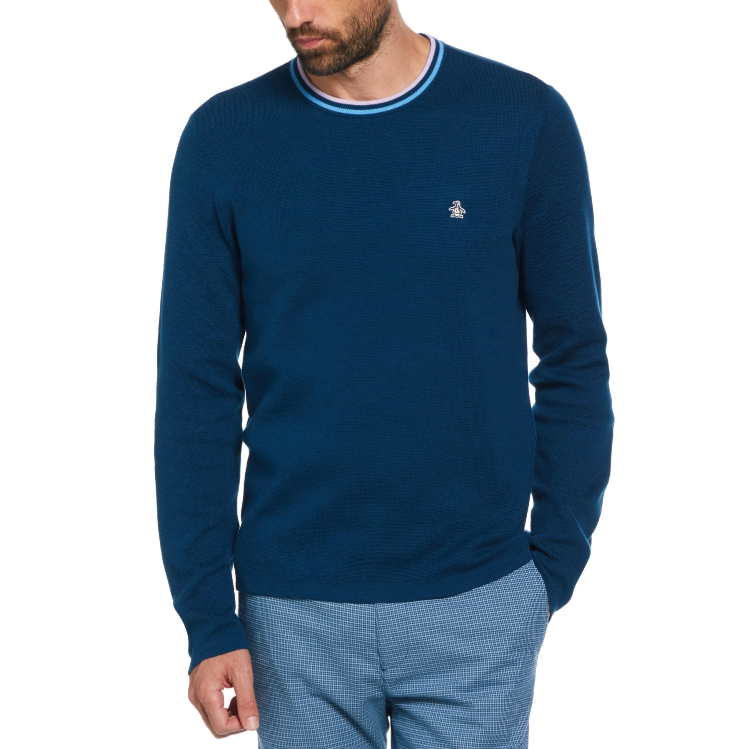 Original Penguin Slim Fit Tipper Collar Jumper In Poseidon Blue