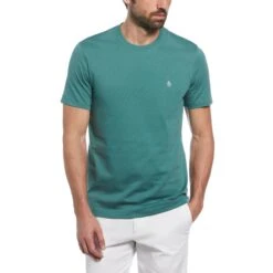 Original Penguin Pin Point Embroidered Pete T-Shirt In Sea Pine