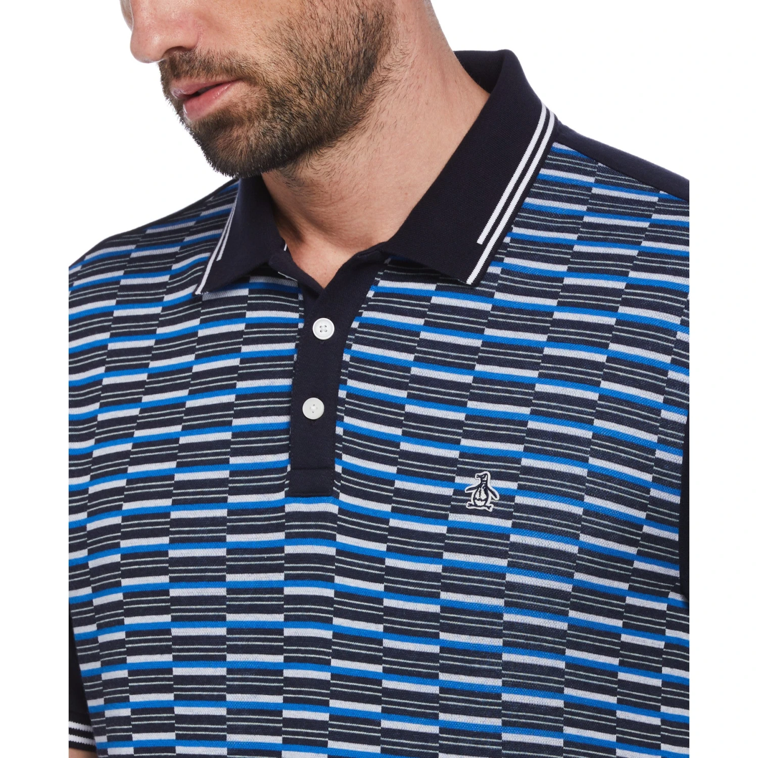 Original Penguin Jacquard Front Interlock Short Sleeve Polo Shirt In Dark Sapphire - Image 3
