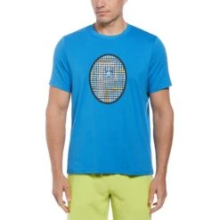Original Penguin Grid Graphic Tennis T-Shirt In Mediterranian Blue
