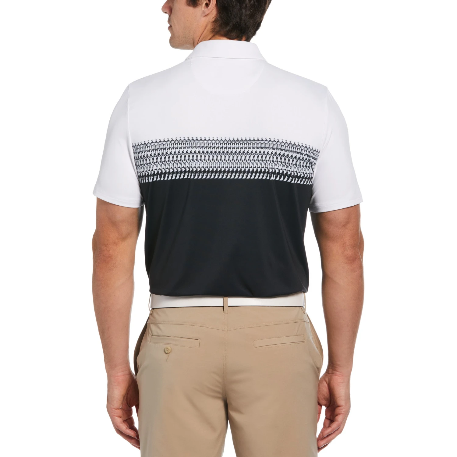 Original Penguin Penguin Stripe Block Print Short Sleeve Golf Polo Shirt In Bright White - Image 2