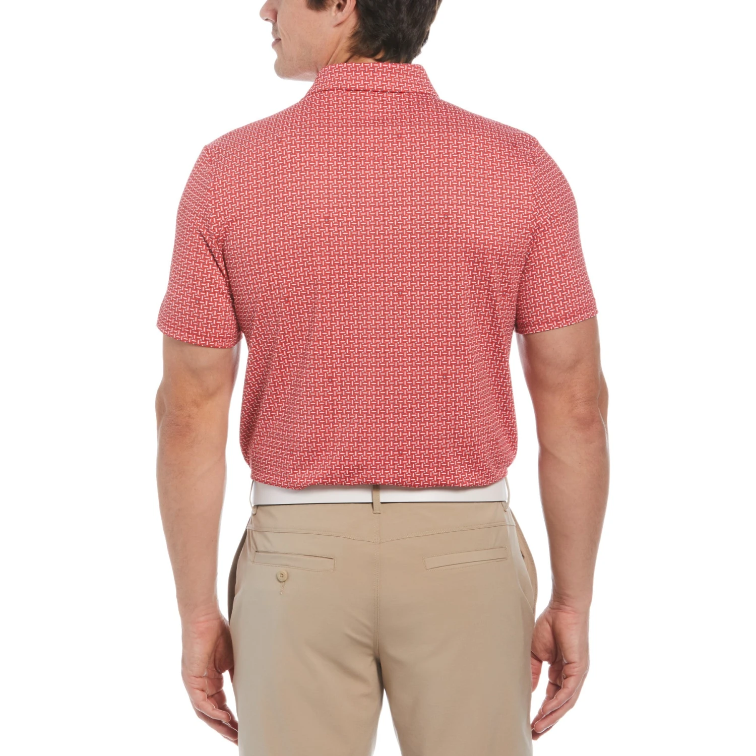 Original Penguin Original Geometric Print Short Sleeve Golf Polo Shirt In Poinsettia - Image 2