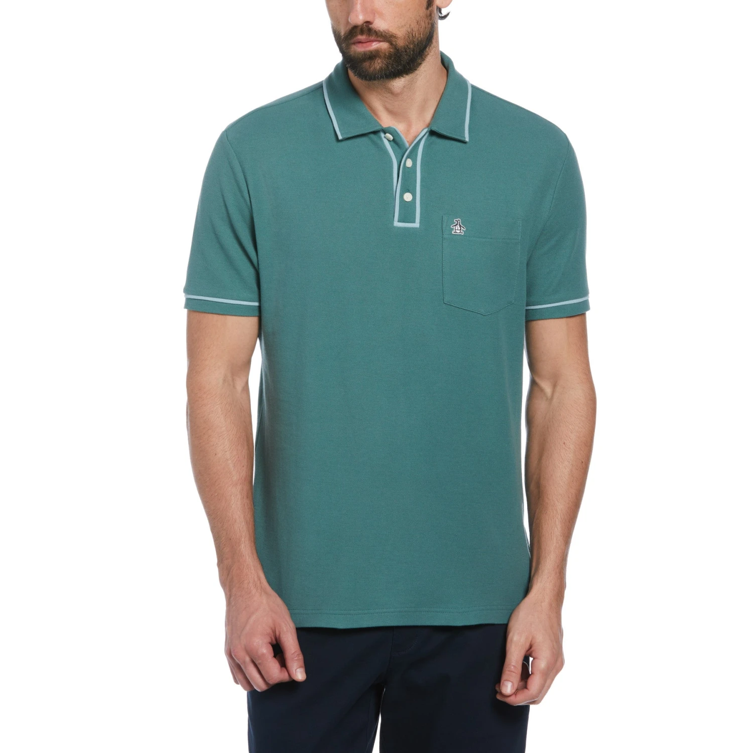 Original Penguin Organic Cotton The Earl Pique Short Sleeve Polo Shirt In Sea Pine