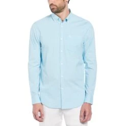 Original Penguin Ecovero Mini Geometric Print Long Sleeve Button-Down Shirt In Aquarius