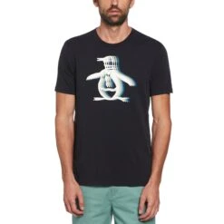 Original Penguin 4D Pete Graphic Print T-Shirt In True Black