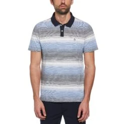 Original Penguin Slub Auto Stripe Polo Shirt In Dark Sapphire
